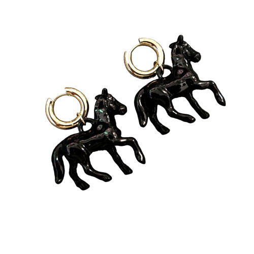 Boucles d'oreilles en forme de cheval stéréoscopique-Noir