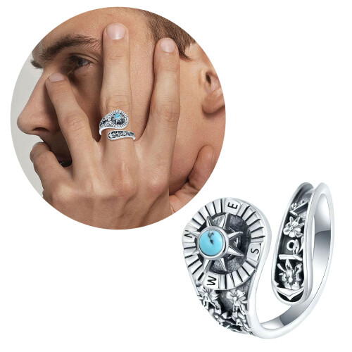 Adjustable Vintage Ring For Women Compasses Inspired Turquoise 1