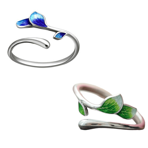 Practical Simple Adjustable Opening Rings Tree Leaf Shape-blue 1