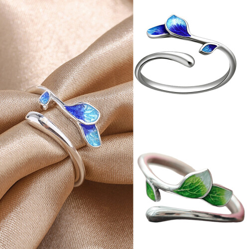 Practical Simple Adjustable Opening Rings Tree Leaf Shape-blue 2