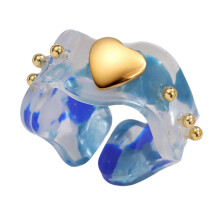 Elegant Amber Resin Ring Geometric Artisanal Craft Daily-Blue