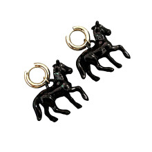 Fashionable Horse Drop Earrings Exaggerated Look-Black