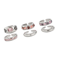 Pack of 6 Elegant Adjustable Open Stackable Rings with-Silver