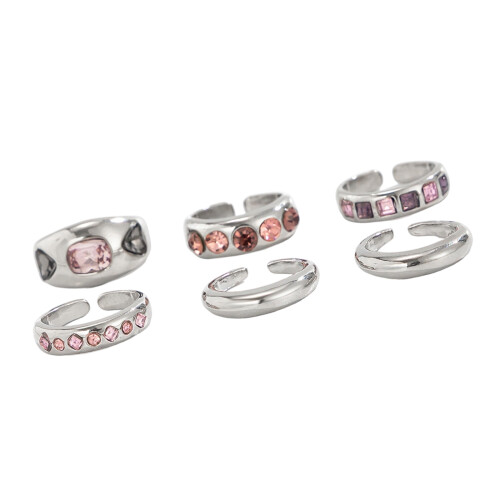Pack of 6 Elegant Adjustable Open Stackable Rings with-Silver
