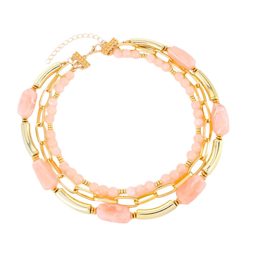 Layer-Kette mit geometrischen Harzperlen,-Rosa