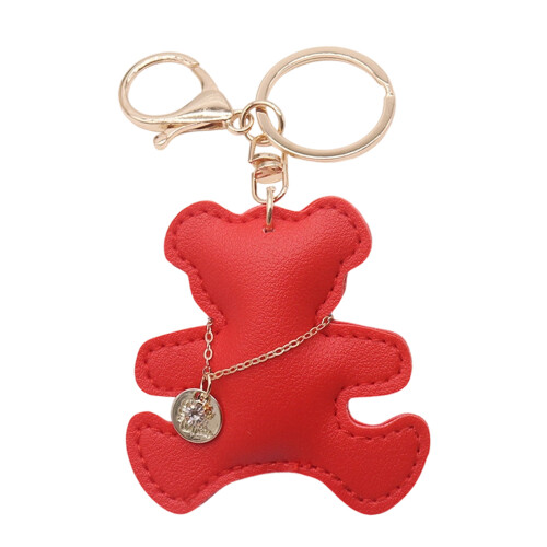 Porte-clés ours mignon, léger et robuste, sac en cuir PU,-Rouge