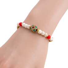 Ethnic Tibetan Braided Alloy Bracelet Natural-White and rosy