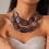 Collier de perles acryliques superposées, bijoux bohème-Jaune 7