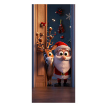 Décoration de porte de Noël avec renne et Père Noël, 2 m x 90 cm