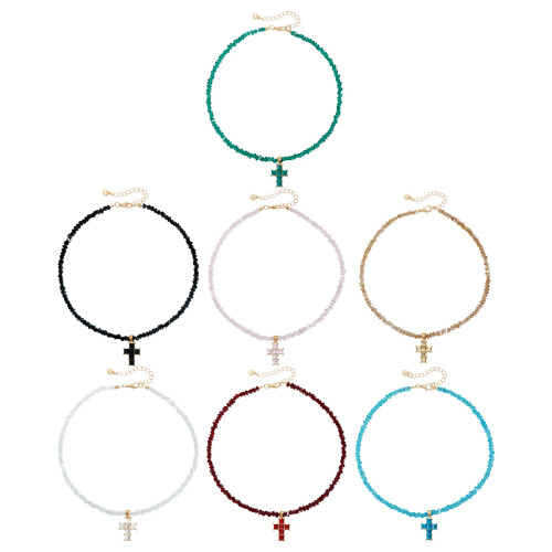 Collier Crucifix triangulaire élégant, bijoux en alliage-Rose 1