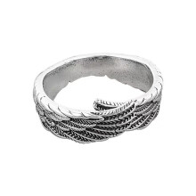 Vintage Silver Feather Symbol Rings Adjustable Unisex Jewelry-B