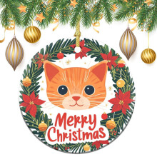 Ceramic Orange Cat Christmas Ornament 3"