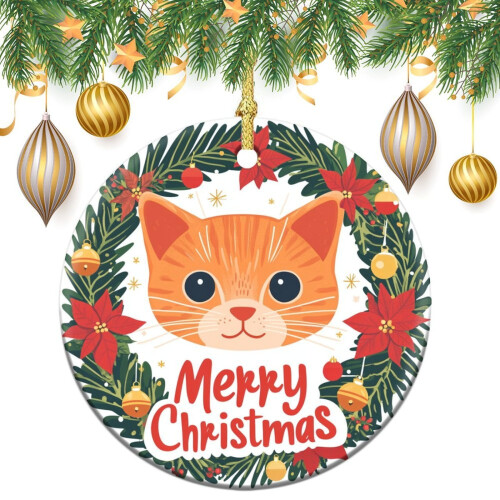 Ceramic Orange Cat Christmas Ornament 3"