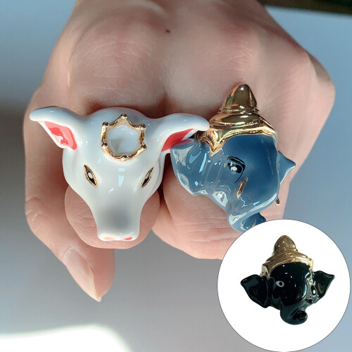 Handcrafted Animal Theme Rings Whimsical Piglets Elephant-2 1