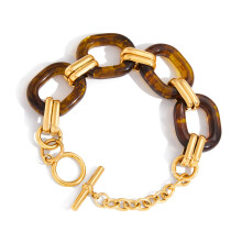 Elegant Amber Resin Bracelet With Stainless Steel-JDB0108009