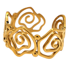 Bague tourbillon en acier inoxydable, finition plaquée or 18-4