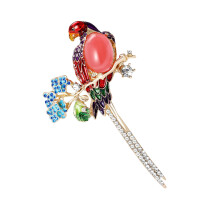 Broche perroquet colorée et sophistiquée, élégante,-Rouge
