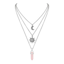 Layering Gothic Jewelry Sun Moon Crystal Pendant Necklace-AA1