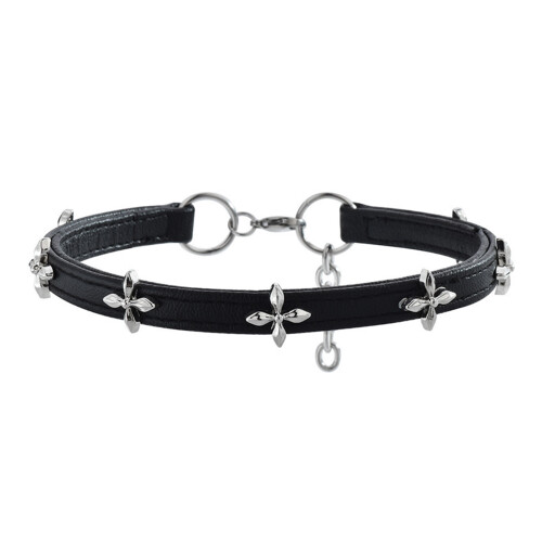 Double Crucifix Leather Strap Necklace Alloy-multiple crosses.