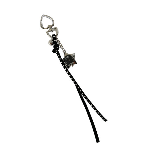 Compact Alloy Keychain Featuring Star Clock Accent-Black
