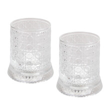 Klares Whiskyglas mit drehbarem Sockel und beleuchteten