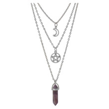 Hexagonal Agate Necklace Sun Moon Pendant-Amethyst White K Mul