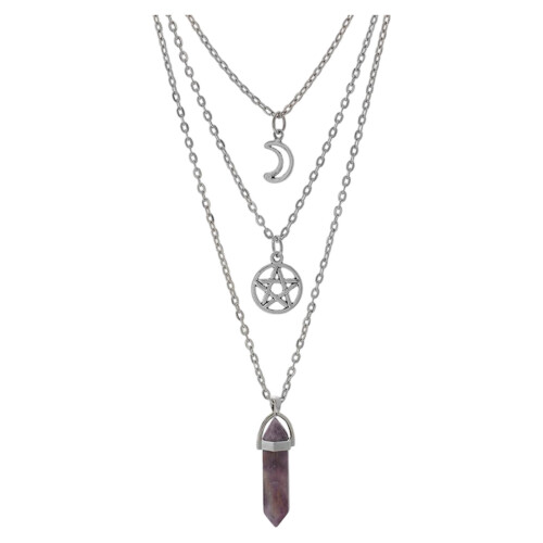 Hexagonal Agate Necklace Sun Moon Pendant-Amethyst White K Mul