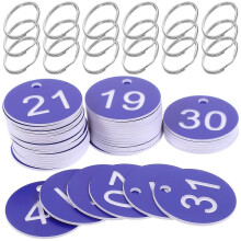 Etiquetas redondas portátiles para números, 50 juegos, de acrílico azul, para organización y diseño sencillo.