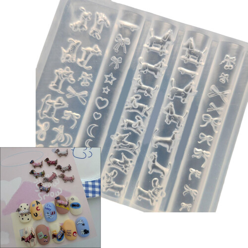 Reusable Nail Art Mold Cute Dachshund Bowknot Pattern Silicone 1