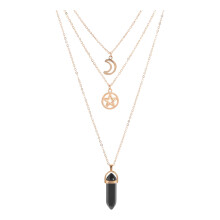 Triple Layer Sun Moon Necklace Gothic Crystal Pendant-ssss