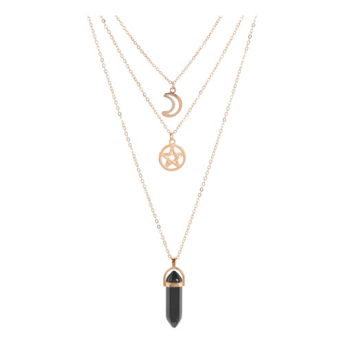 Triple Layer Sun Moon Necklace Gothic Crystal Pendant-ssss