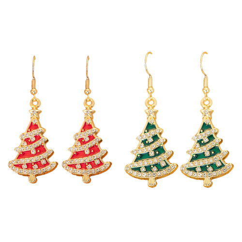 Christmas Tree Earrings with Diamonds Holiday Ear-Red 1
