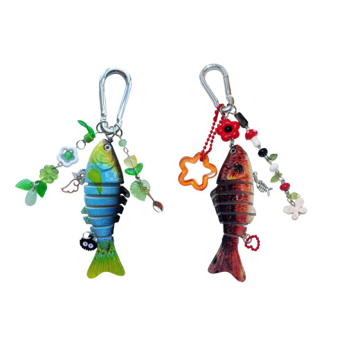 Porte-clés poisson polyvalent, créatif, breloque pour sac,-Vert 1