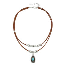 Distressed Metal Accent Velvety Strand Necklace Lightweight-1