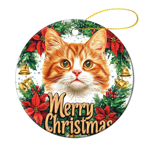 Ceramic Orange Cat Christmas Ornament 3 inch 2
