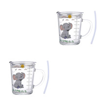 2Pcs Transparent Grey Glass Kids Drinking Cups with Scale and Straw
