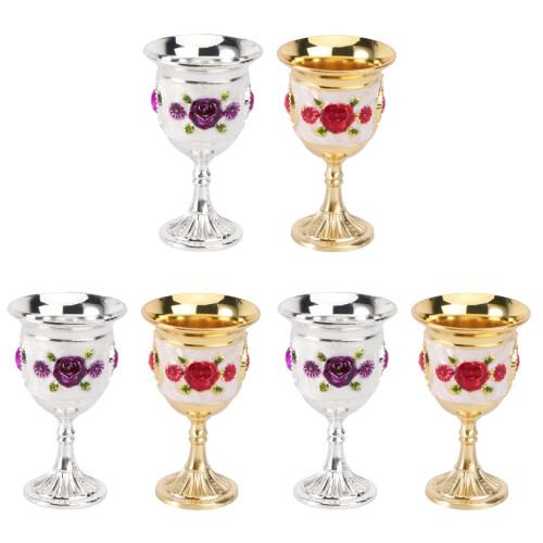 6Pcs Party Alloy Wine Goblets Assorted Color Stemless Drinking Glasses