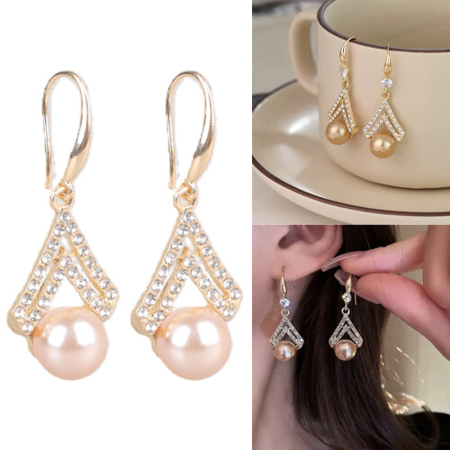 Fashionable Triangular Drop Earrings Cubic Zirconia-Gold-color 1