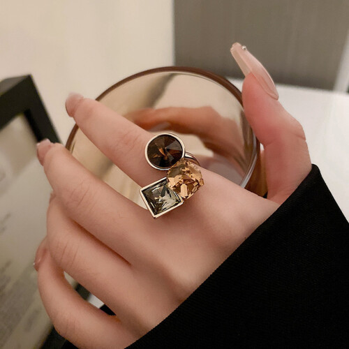 Stylish Oval Adjustable Crystal Ring Multicolor Art Rings-color 2