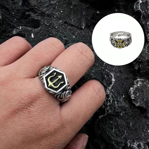 Mythical Tridents Designs Adjustable Open Shank Rings For Men-B 1