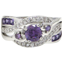 Women's S925 Purple Zircon Wedding Ring Twisted Wide Band