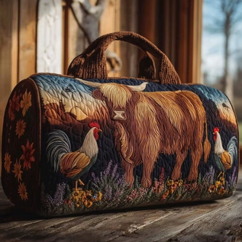Broderad quiltad resväska med komotiv