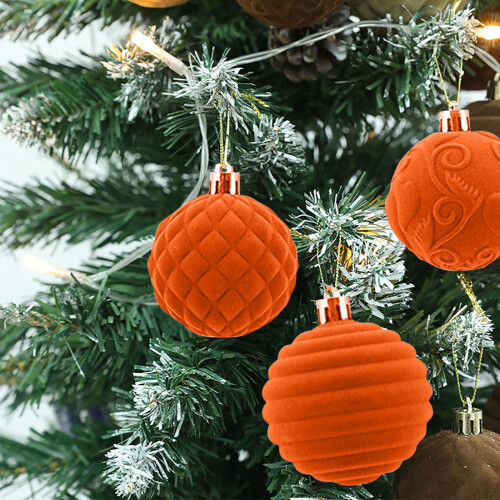 Christmas Tree Balls Orange Velvet 6cm 12pcs 2