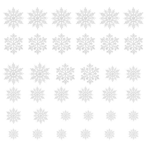 Plastikglitter snefnug ornamenter 36 stk. 1