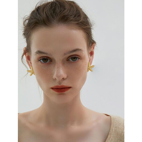 Gold Stud Earrings Women Conch Starfish Seashell Boho Ocean 2
