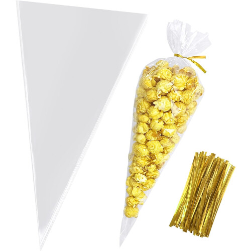 Clear Cone-Shaped Treat Bags Plastic 100 Pcs 1