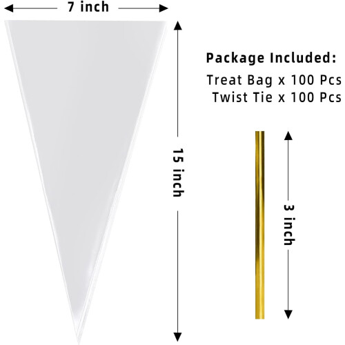 Clear Cone-Shaped Treat Bags Plastic 100 Pcs 2