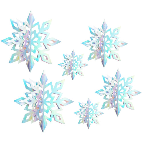 3D Glitter Snowflake Hanging Decorations 6 pcs Silver