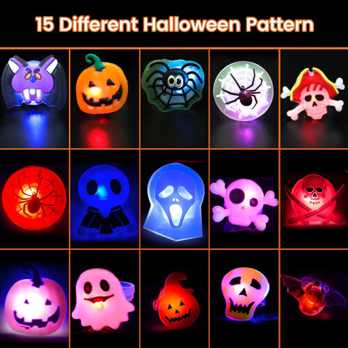 50 stk. Halloween LED-glødringe – 15Designs 1