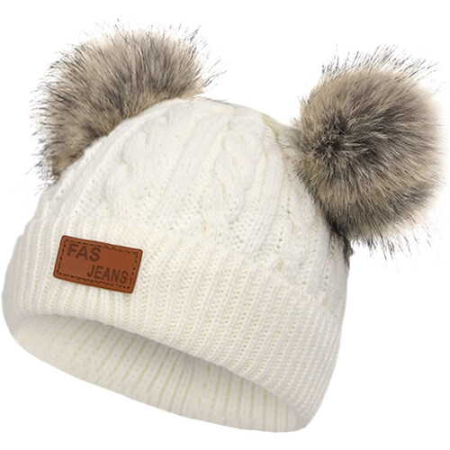 Dobbel pompon strikket lue for småbarn